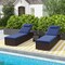 Mix Brown PE Rattan Patio Chaise Lounge Set of 2 with Navy Cushions and Side Table